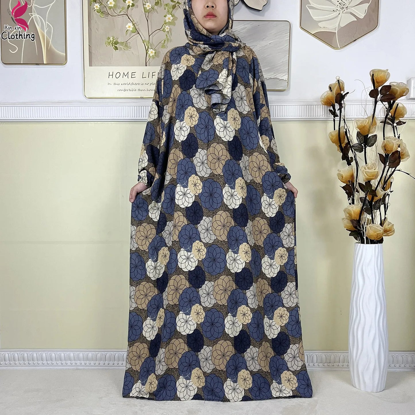2025 New Muslim Abayas For Women Ramadan Prayer Garment Dubai Middle East Femme Robe Cotton Loose African Dress Turban Attached