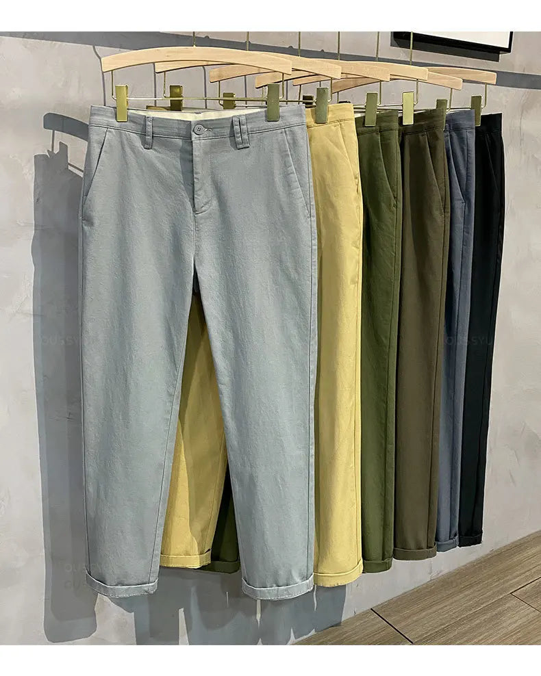 97%Cotton Autumn Winter Casual Pants Men Business Fashion Classic Solid Color Stretch Straigh Grey Khaki Brand Trousers Male 38.