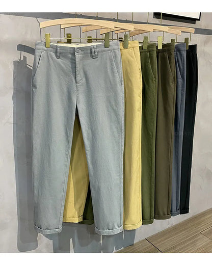 97%Cotton Autumn Winter Casual Pants Men Business Fashion Classic Solid Color Stretch Straigh Grey Khaki Brand Trousers Male 38.