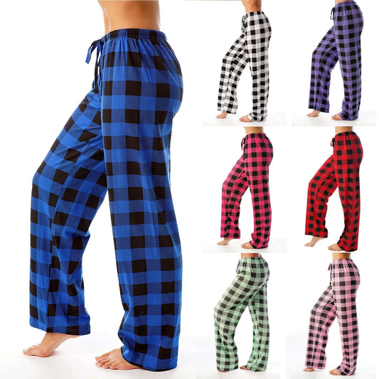 Frauen Weihnachten Pyjama Hosen Herbst Winter Plaid Gedruckt Hosen Mode Lässig Breite Bein Hosen Kleidung Streetwear