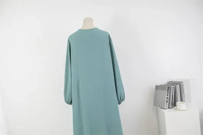 Muslim Loose plus Size Long Sleeve over Knee Pure Color Hooded Gown Spring Autumn Cross Border Fashionable Maxi Dress.
