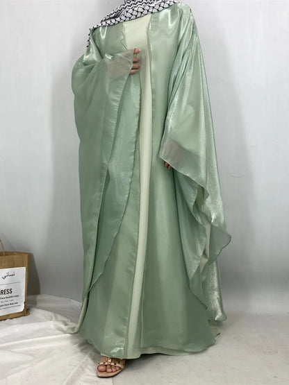 Muslim Women Dubai Abaya Stain batwing sleeve Long Dress Kimono Cardigan Kaftan Modest Robe Femme Islam African Dresses Kebaya.