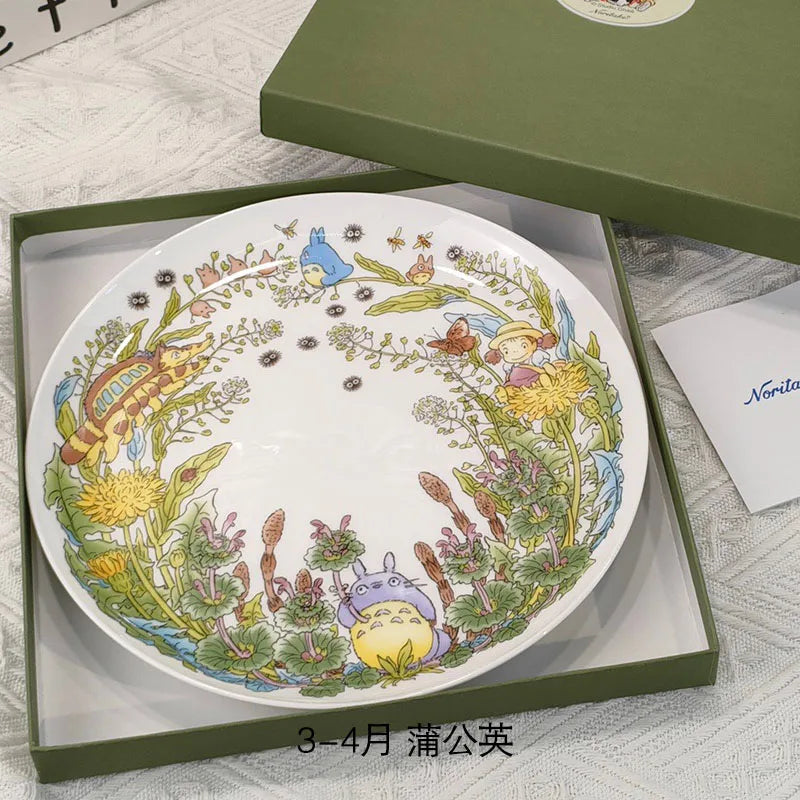 Bone China Dinner Plate Anime Cup and Saucer Set Coffee Mug Cute Cartoon Pattern Ceramic 9.5 Inch Dish Household Tableware Gift