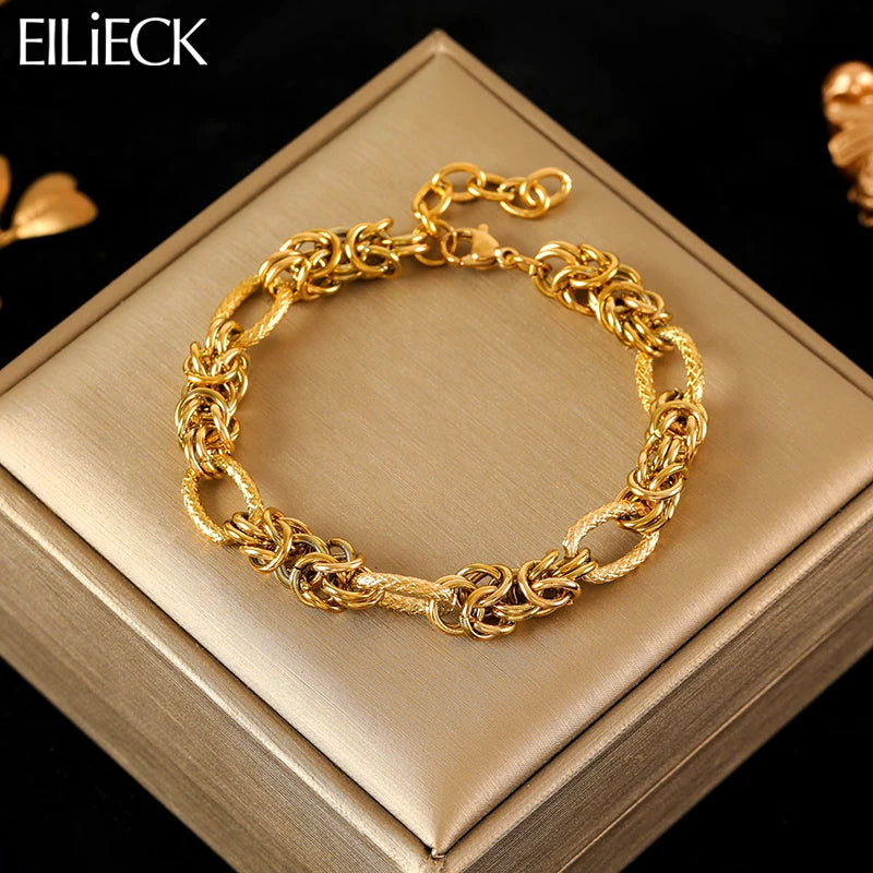 EILIECK 316L Stainless Steel Twisted Bracelet Bangles For Women Trendy 18K Gold Plated Wrist Chain Waterproof Jewelry Gift Party.