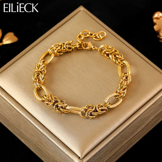 EILIECK 316L Stainless Steel Twisted Bracelet Bangles For Women Trendy 18K Gold Plated Wrist Chain Waterproof Jewelry Gift Party.