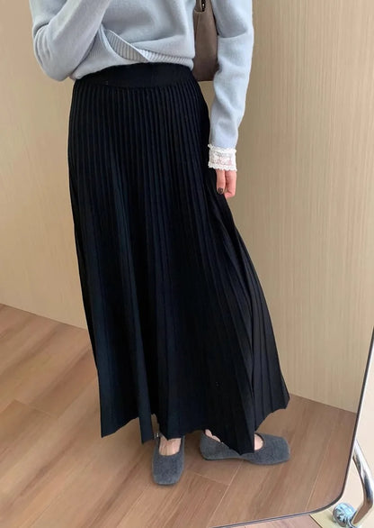 2026 Khaki Cashmere Knitted Midi Skirt for Women, Loose Fit, Draped, Slimming A-Line Pleated Skirt for Autumn and Winter