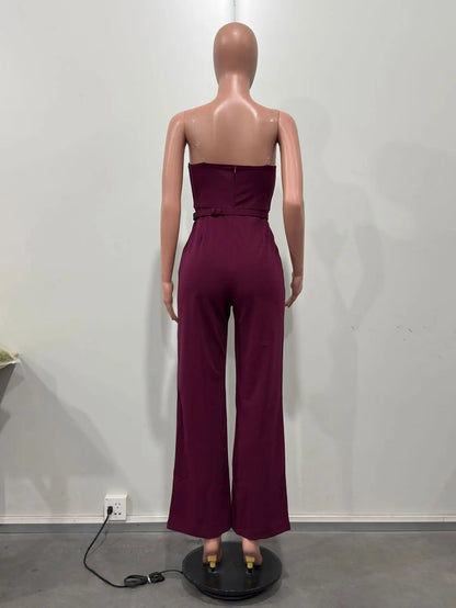 CM.YAYA Women Wide Leg Strapless V-neck Sleeveless Jumpsuits 2025 Summer OL Beach Night Club Party Street One Piece Suit Romper.