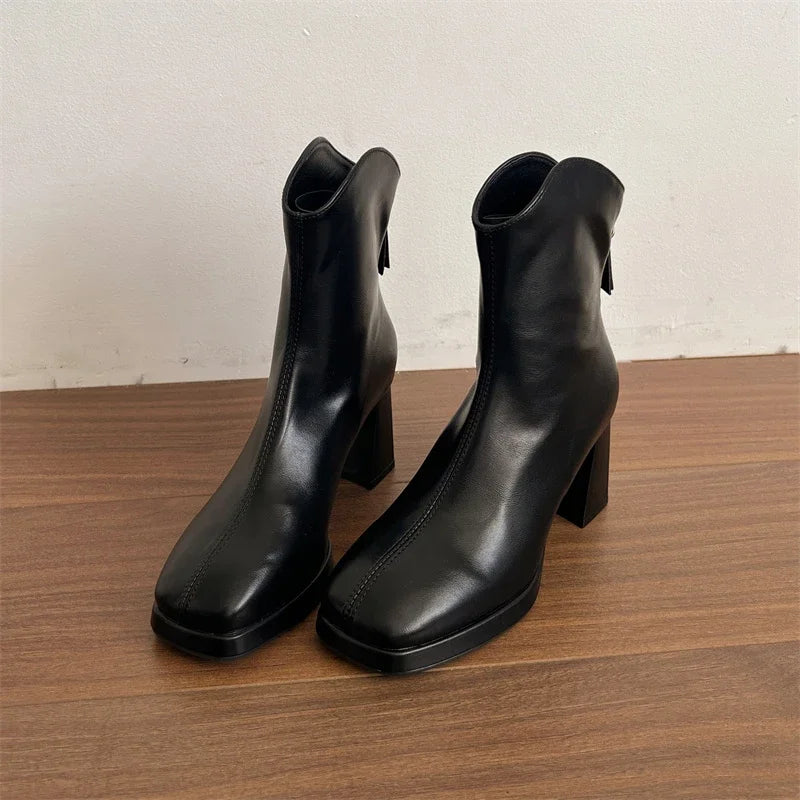 Winter Fashion Square Toe High Heel Women Ankle Boots Street Style Banquet Party Mordern Short Booties Zapatos De Muje