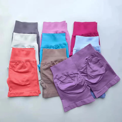 WOMEN SPORTS Impact Shorts Low Ribbed Waist Seamless Scrunch Bum Workout Gym Shorts Booty Hight Stretch Running Shorts.