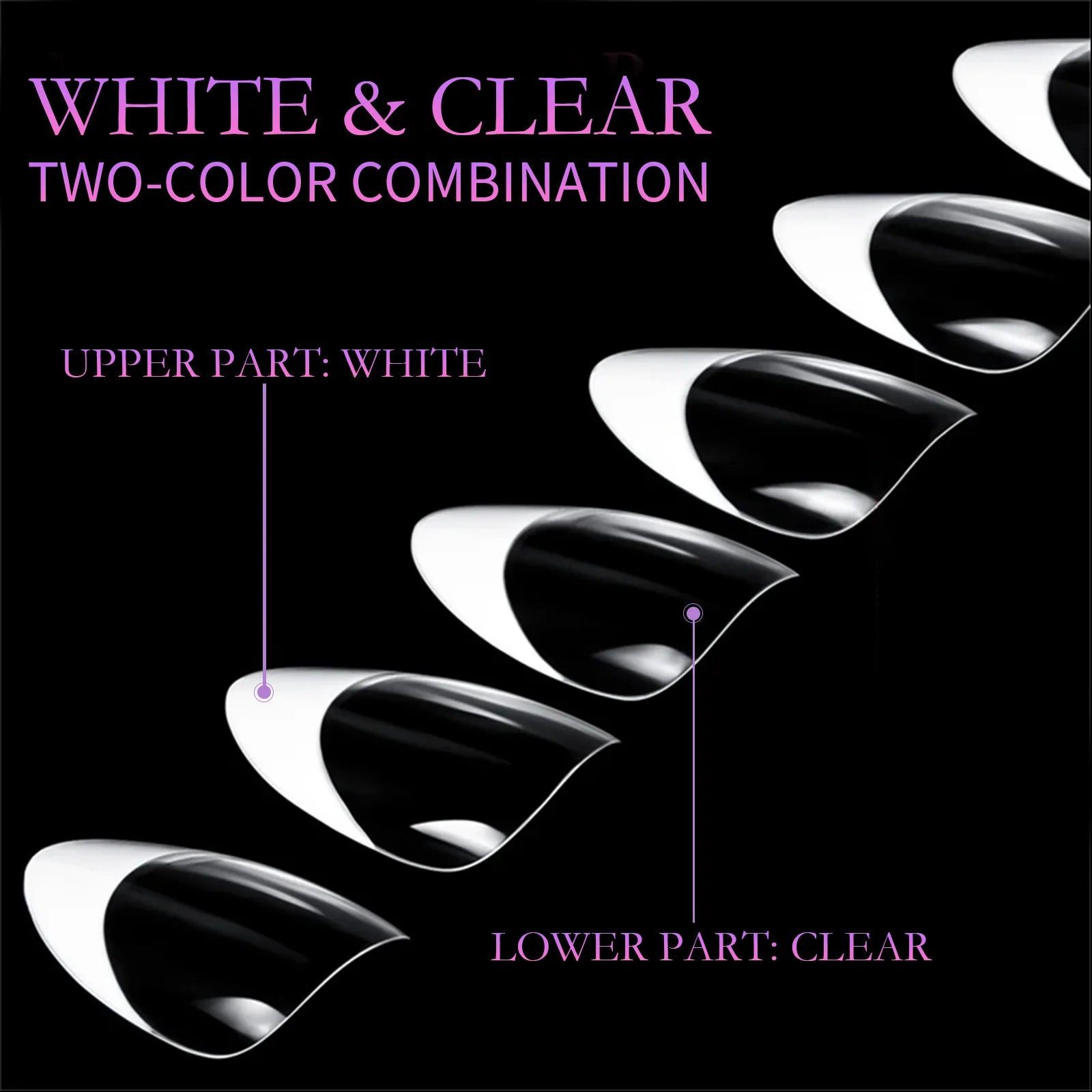 210pcs/box French False Nails White Pink Color Press On Almond Pointed Nail Wearable Removable Faux Fake Nails Extension Tools.