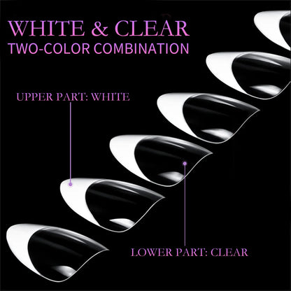 210pcs/box French False Nails White Pink Color Press On Almond Pointed Nail Wearable Removable Faux Fake Nails Extension Tools.