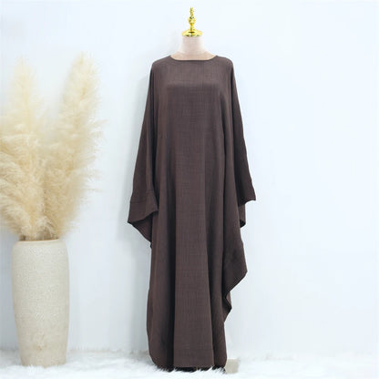 Ramadan Dubai Women Cotton Linen Khimar Abaya Saudi Arabia Turkey Islam Muslim Maxi Modest Dress Kebaya Robe Femme Musulmane