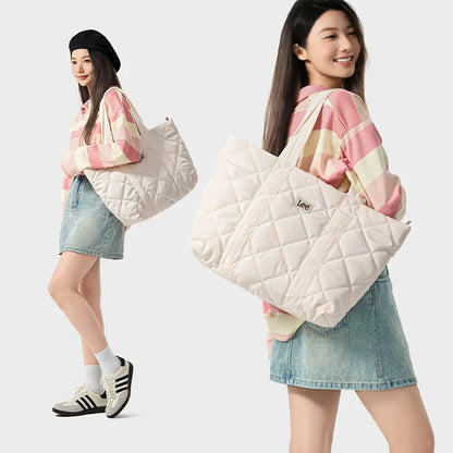LEE Large Soft Puffer Bag Women Big Size College Students Laptop Book Quilted Tote Bag Lady Down-filled Shopping School Bags.