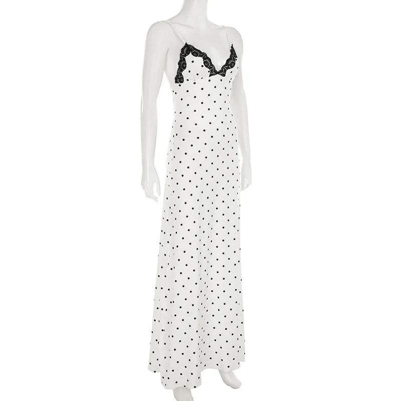 Tossy Spitze V-ausschnitt Patchwork Maxi Kleid Frauen Backless Hohe Taille Schlank Spaghetti Kontrast Party Kleid Weiblichen Frühling Langes Kleid.