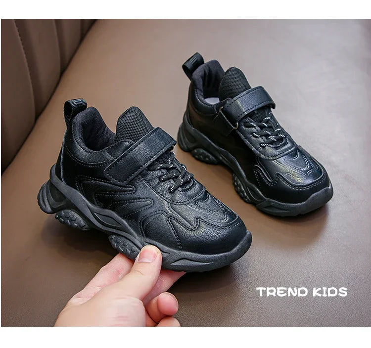 Children White Running Shoes Kids Fashion Sneakers PU Soft Breatheable Comfortable Boys Girls School Sports Shoes Size 26-37.