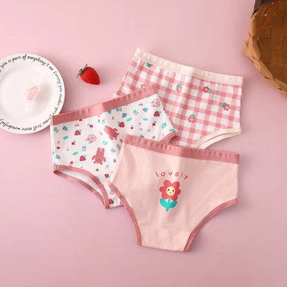 3Pcs/lot Kids Panties 7 Collections Chirdren's Underwear Lovely Girls Briefs Floral Grid Cute Pants Baby Dots Cotton Underpants