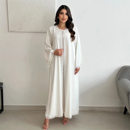 White Open Kimono Abaya Dubai Luxury 2024 Muslim Lace Abayas For Women Kaftan Dress Kebaya Islamic Clothing Robe Femme Musulmane.