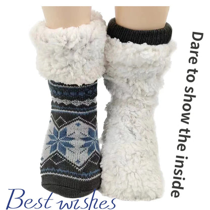Mens Fluffy Sock Thermal Winter Warm Short Soft Non Slip Floor Fuzzy Fleece Plush Grip Sleeping Slipper Sock Male Christmas Gift.