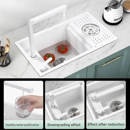 55 cm x 32 cm weißes, verstecktes Küchenspülbecken-Set, zusammenklappbares Wasserhahn-Abflussrohr, einklappbares Unterbauwaschbecken, kleines Waschbecken aus Edelstahl