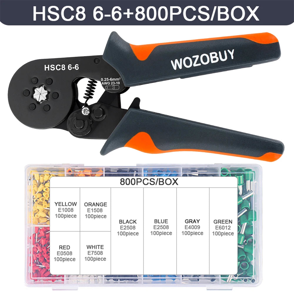 Sechseckiges, selbstverstellbares Ratschen-Aderendhülsen-Crimpwerkzeug-Set, 23–7 AWG, 0,25–10 mm2, Crimp-Set mit Aderendhülsen, Drahtklemmen