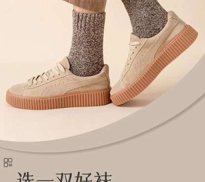 5 pairs of men's mid-calf thick winter fleece-lined thermal terry socks, blended cashmere solid color towel socks.