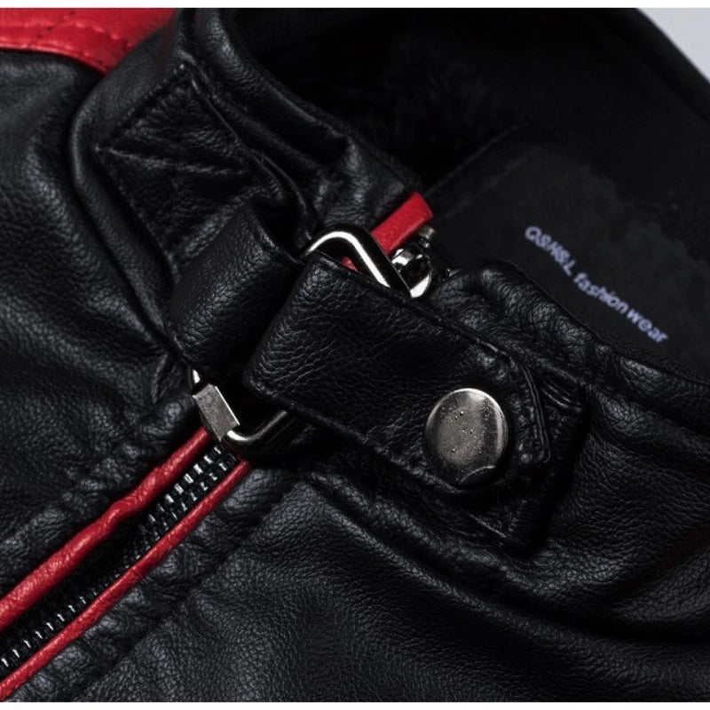 M-5XL Plus Size Men's Motorcycle Leather Jacket Winter Warm Stand Collar PU Biker Coat Casual Streetwear Fleece Lined Outerwear.