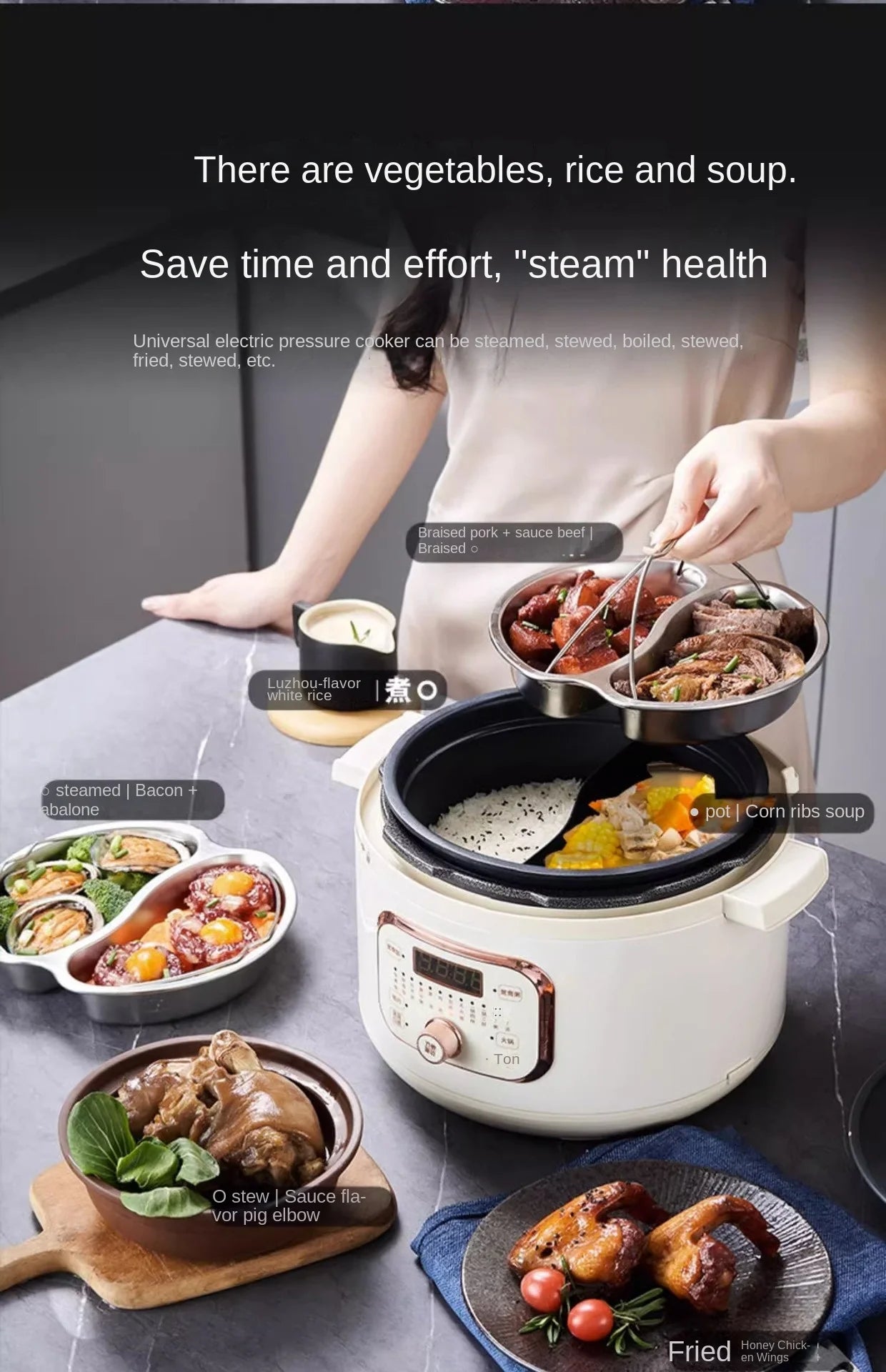 220V Home Electric Pressure Cooker 2 Flavor Multifunctional Rice Cooker Non-stick Multi Cooker & 2 Flavor Inner and Steamer.