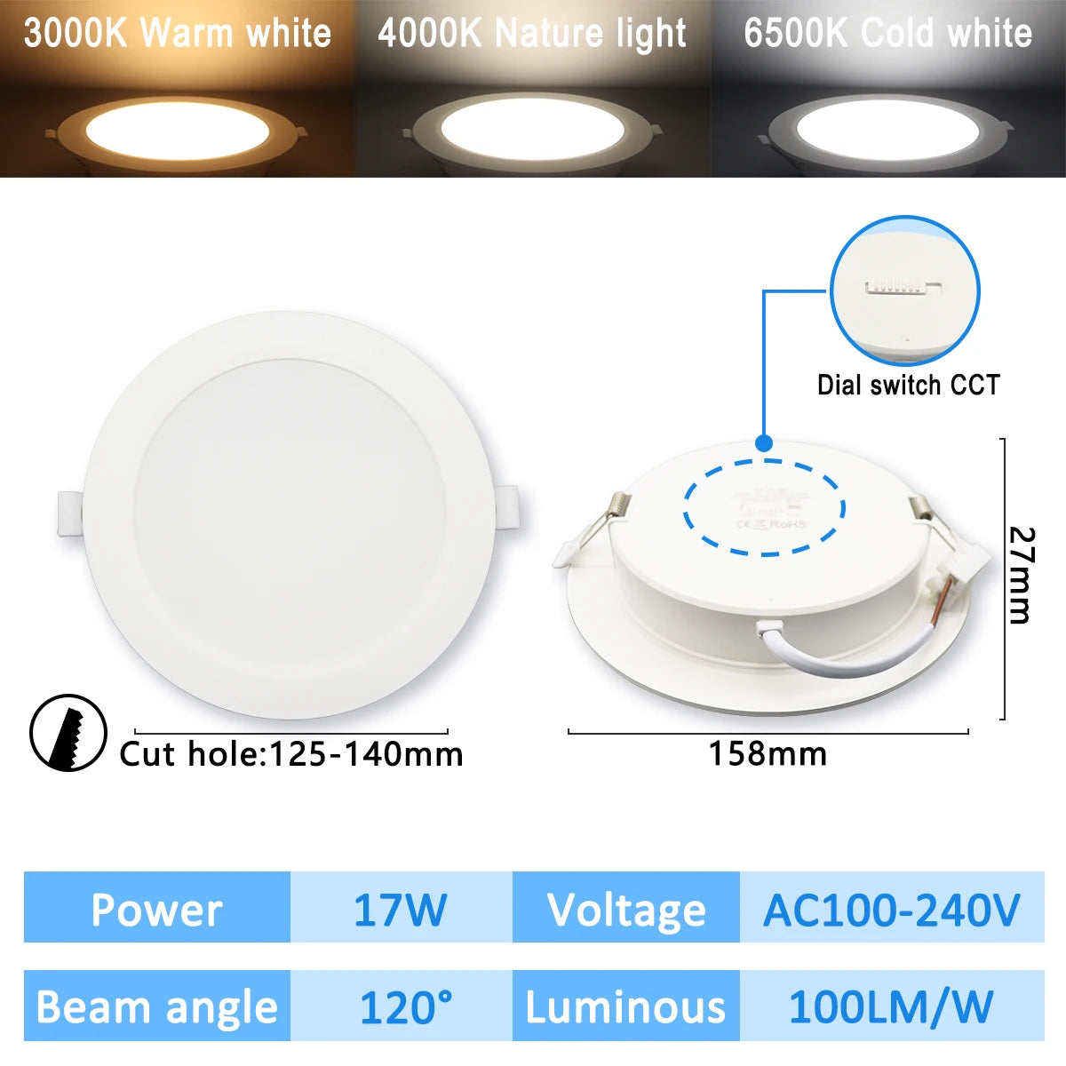 10 stücke CCT Spot Downlight Einbau LED Decke Licht 3 Farbe Eingestellt AC100-240V Zifferblatt Schalter 3000 K/4000 K/6500 K Innen Beleuchtung