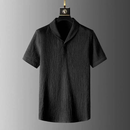 Summer Lightweight Pleated Cotton Casual Sports Set Men's Thin Comfortable Breathable Fashionable Collar Short Sleeve Two-Piece.