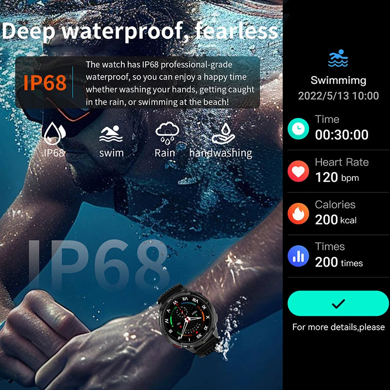 2025 New Military T-Rex 3 Smart Watch Men 1100mAh Battery AMOLED  IP68 Waterproof Outdoor Compass Bluetooth CallSport Smartwatch.