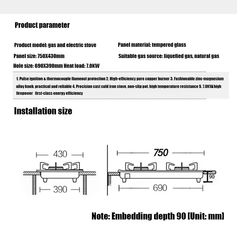 7.0KW Household Single-Burner Gas Stove/Single Induction Cooker/Electric Dual Purpose Stove/Toughened Glass Panel