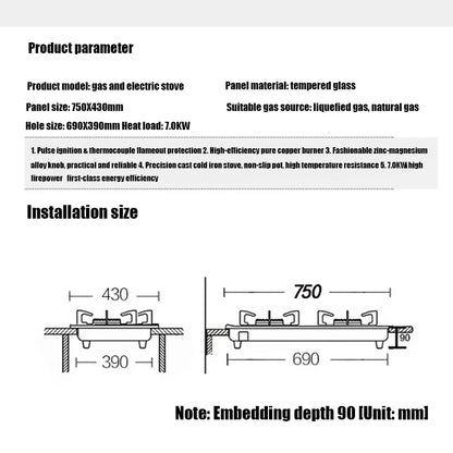 7.0KW Household Single-Burner Gas Stove/Single Induction Cooker/Electric Dual Purpose Stove/Toughened Glass Panel