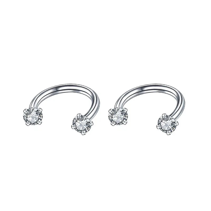 2Pcs 6/8/10mm Stainless Steel Zircon Piercings Earrings Horseshoe Ring Piercing Nose Ear Belly Rings Body Jewelry For Women/Men.