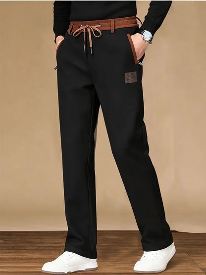 Fleece Thicken Winter Chinos Trousers Men Corduroy Work Straight Casual Wide Pants Sport Jogging Sweatpants Classic Golf Pants.