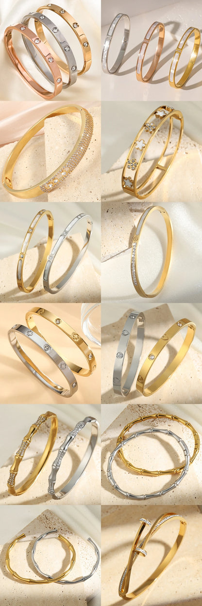 UILZ 316L Stainless Steel Exquisite Nail Brand Bracelets For Women American Trendy Shining Zircon Screw Not fading Bangle Gift.