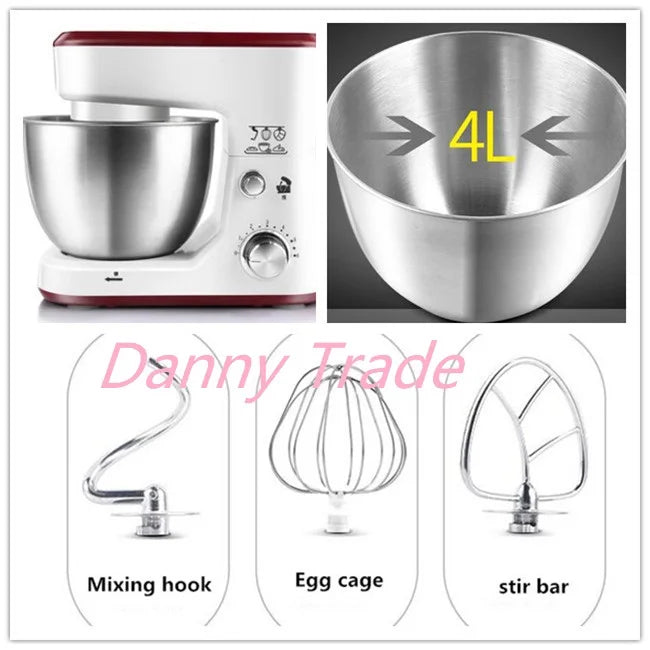 AC220-240V 50-60HZ 600W POWER 4L bowl Powerful home use mini food mixer hand mixer stand mixer Polupar Dough Cream Mixer muliuse.