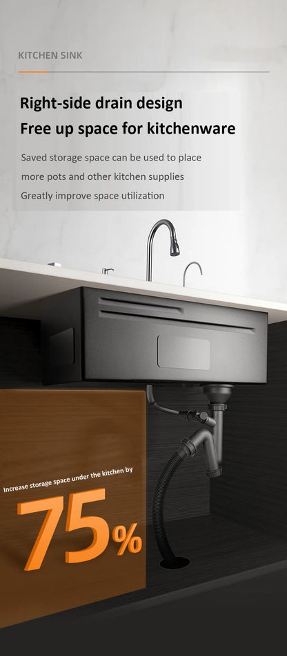 68x46cm Large Capacity Kitchen Sink Faucet Whale Waterfall Design Multifunctional Single Tank Home Appliance Fashionable