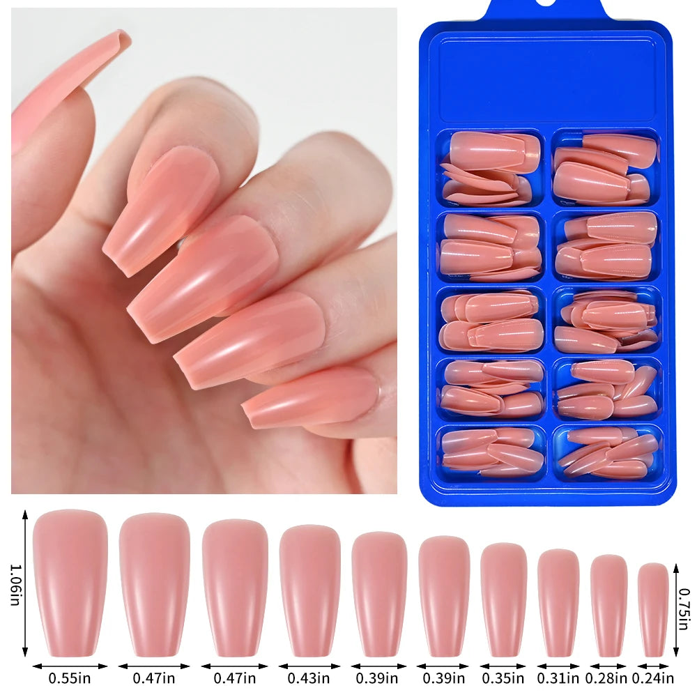 Diamond White Tips For Nails Extension 100pcs Long Fake Ballerina Gel Nail Art Nude White Pink Press On Nails Long Coffin 0.75in.