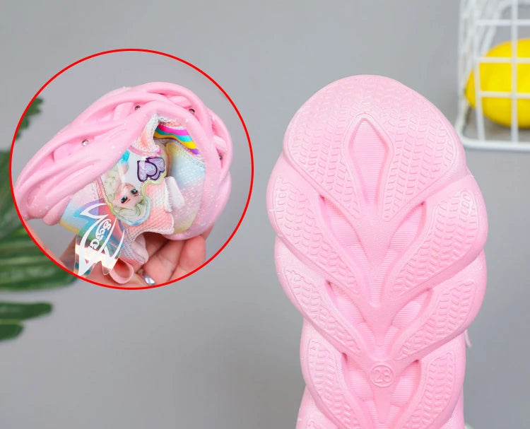 Disney Girls' Casual Shoes Led Lights Mesh Breathable Children's Sports  Princess Elsa Pink Purple Shoes Sneakers Size 22-37.