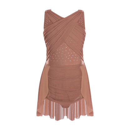 Kinder Mädchen Ärmellose Ausschnitt Strass Eiskunstlauf Trikot Kleid Lyrical Dance Gymnastik Akrobatik Leistung Kostüm