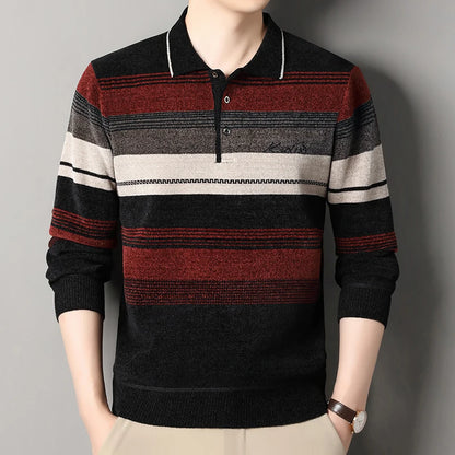 Men's Lapel Knit Pullover Sweater Autumn Winter Thick Warm Tops Casual Polo Collar T-shirt Knitting Polo Sweaters.