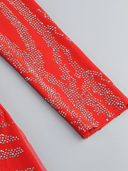 Sexy Deep V Neck Sparkly Diamonds Design Jumpsuit Women Long Sleeve Draped Wide Leg Jumpsuit Elegant Evening Club Costume Runway