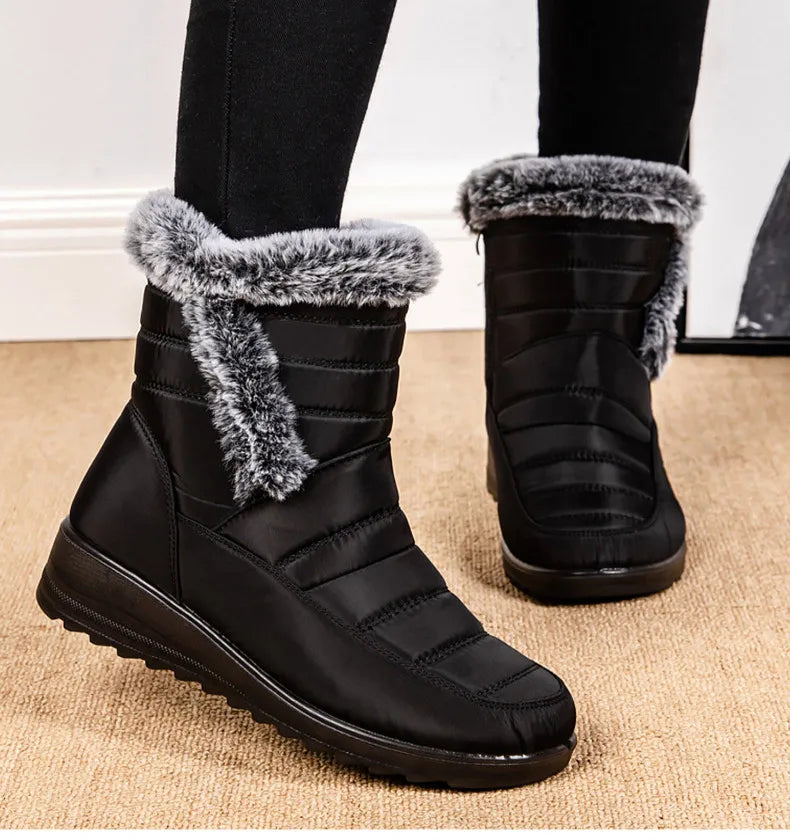 Women's Boots Super Warm Fur Botas Mujer 2025 Snow Boots Low Heels Winter Shoes Woman Black Rubber Winter Boots Women Footwear.