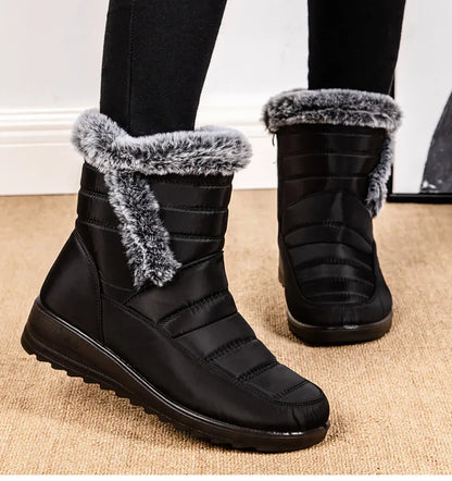 Women's Boots Super Warm Fur Botas Mujer 2025 Snow Boots Low Heels Winter Shoes Woman Black Rubber Winter Boots Women Footwear.