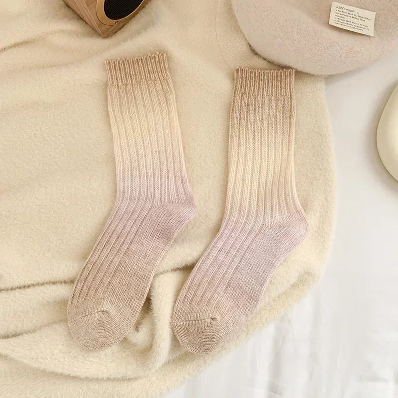 Winter Thick Warm Long Socks Gradient Wool Cashmere Kawaii Socks Women Thermal Floor Sleeping Socks New Year Gift Autumn 2024New