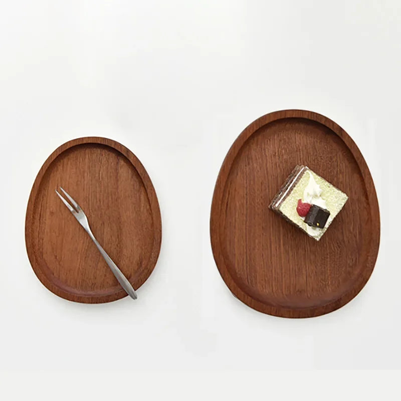 Solid Wood Serving Tray Oval Tea Tray Decorative Wood Plate Fruit Tray Vegetable Platter Home Bread Dessert Cake Plate Tableware.