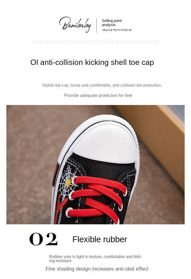 Disney Children's Canvas Shoes Spiderman Boys Sneakers Anti-slip Student Shoes Kids Soft Bottom Outdoor Shoes Sport Shoes.