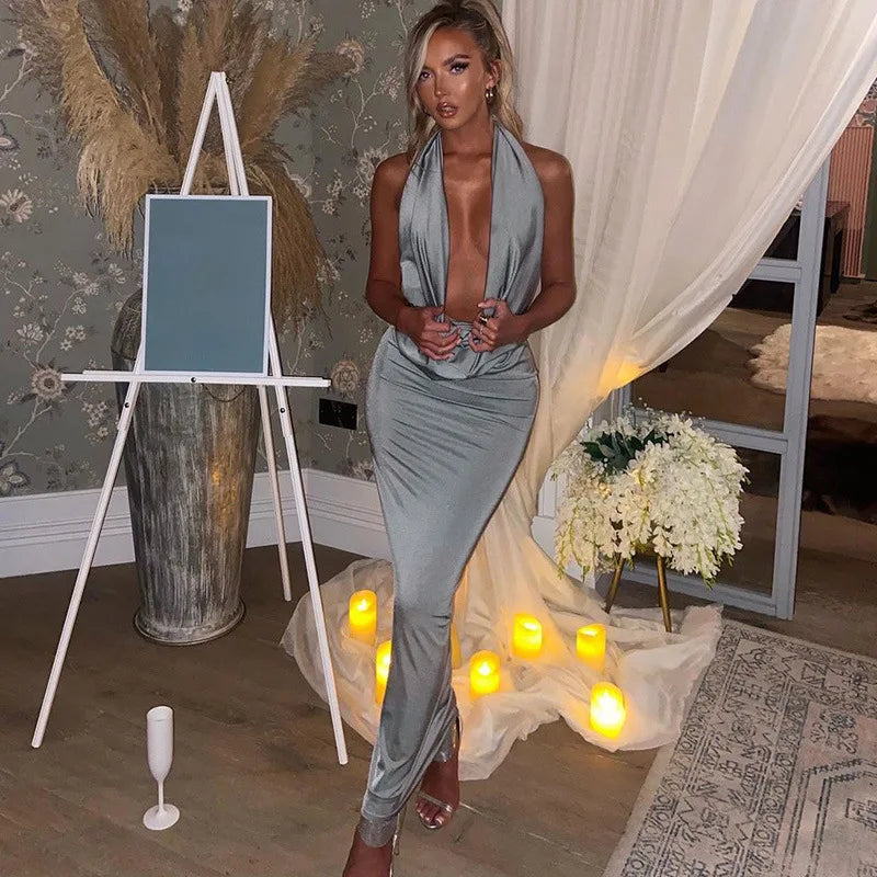 Dulzura Herbst Frauen Halter-Backless Midi Kleid Für Frauen Bodycon Sexy Party Elegante Outfits Abend Geburtstag Kleidung Y2K 2024.