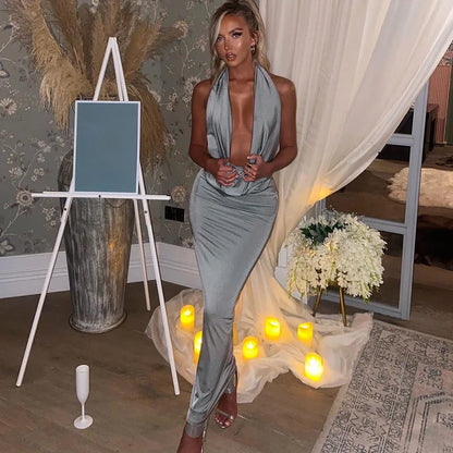 Dulzura Herbst Frauen Halter-Backless Midi Kleid Für Frauen Bodycon Sexy Party Elegante Outfits Abend Geburtstag Kleidung Y2K 2024.