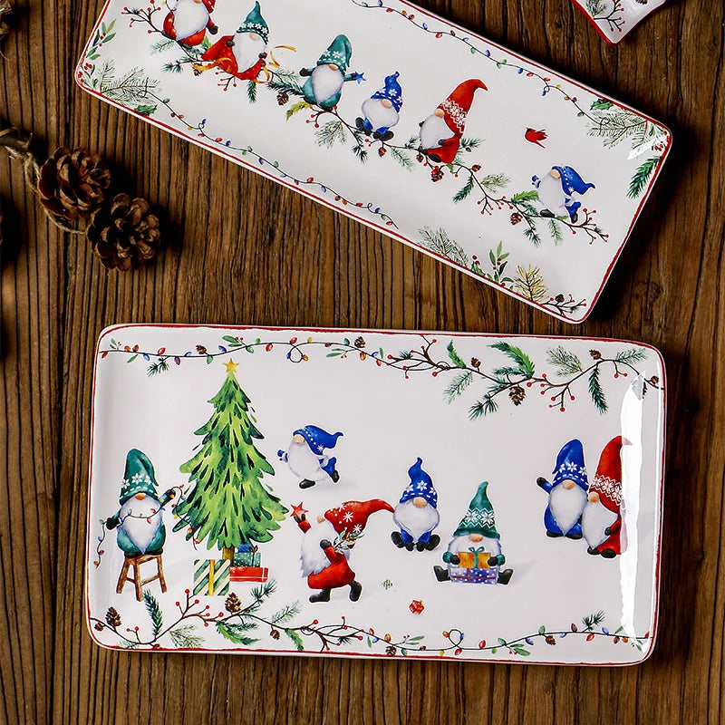 Goblin Series Ceramic Plate Large Dinner Plate Rectangle Tray Christmas Tableware Underglaze.